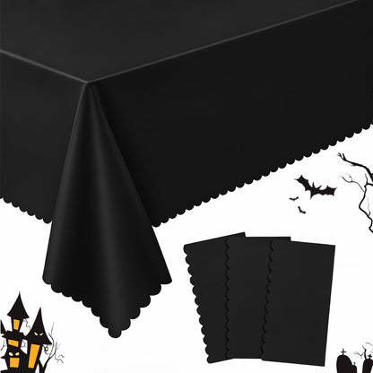 NatNarr 3 Pack Ivory Tablecloths, 54 x 108 Inch Scalloped Party Table Cover