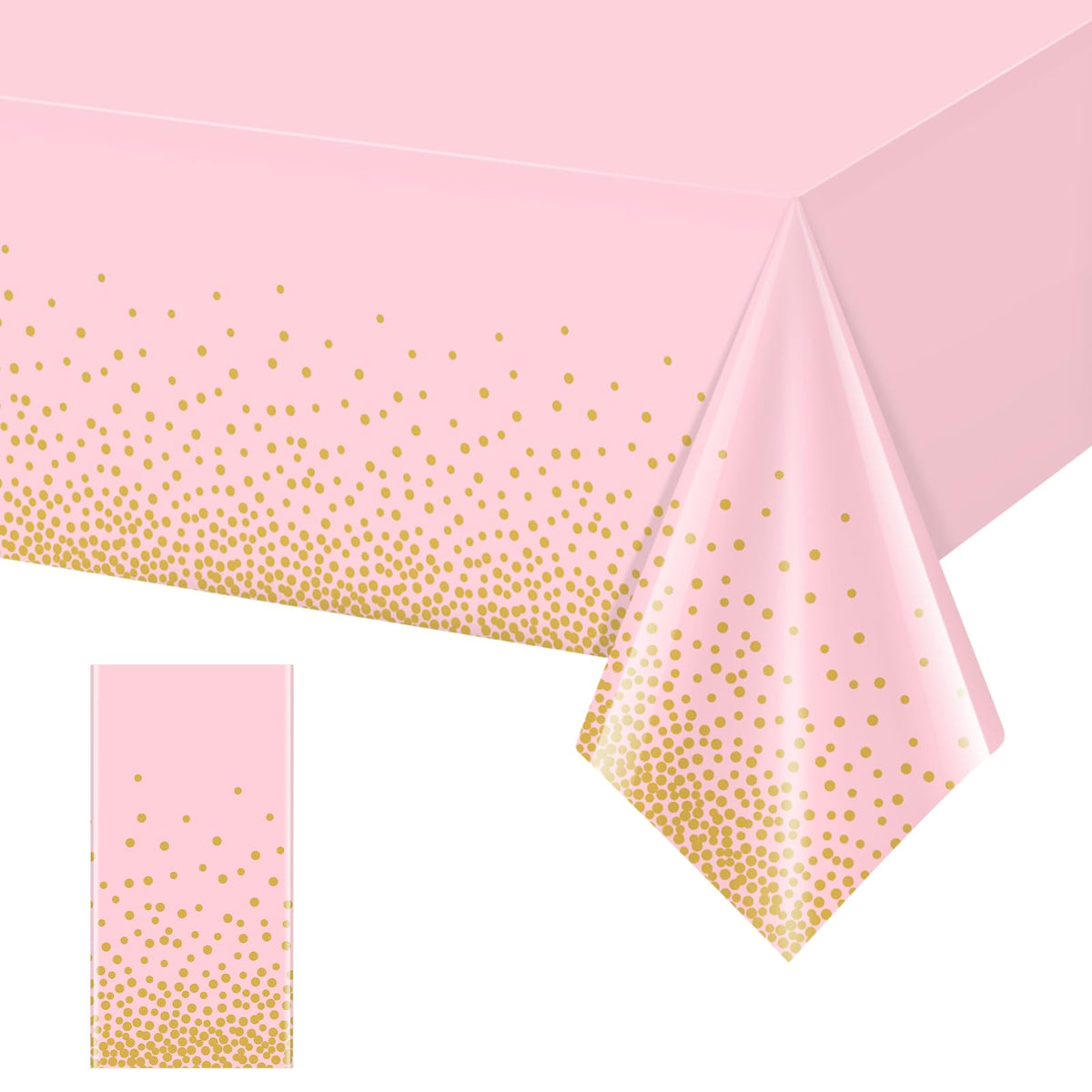 FunnyPars 4 Pack Pink and Gold Plastic Tablecloth for Parties, Pink Disposable Table Cloth for Rectangle Tables, Gold Dot Confetti Light Pink Tablecloth for Birthday Wedding Baby Shower Party, 54x108