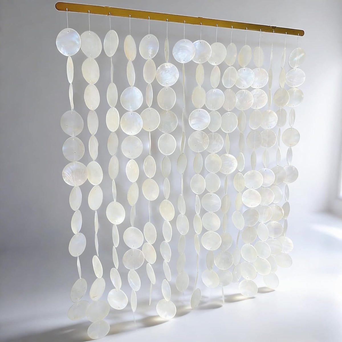 DHHOUSE 24x28 Inch Large Capiz Shell Wall Hanging, Handmade Sea Shell Wall Art with Gold Rail for Home Decor