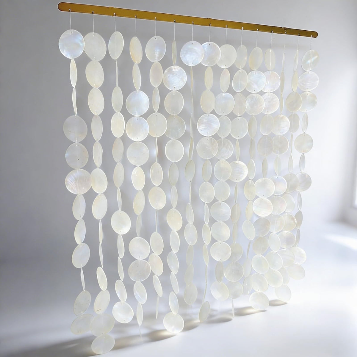 DHHOUSE 24x28 Inch Large Capiz Shell Wall Hanging, Handmade Sea Shell Wall Art with Gold Rail for Home Decor