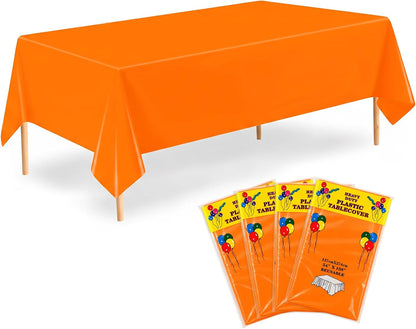 Orange Tablecloth 4 Pack, 54 x 108 Inch Disposable Plastic Table Covers