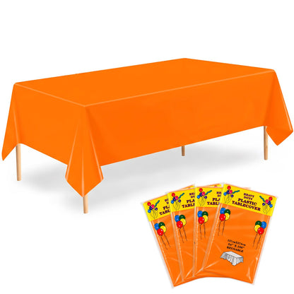Orange Tablecloth 4 Pack, 54 x 108 Inch Disposable Plastic Table Covers