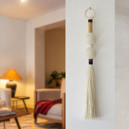 Macrame Wall Hanging Spherical Tassel Fiber Handmade Small Boho Decor 27''L