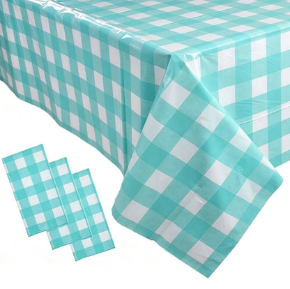3 Packs Pink Gingham Tablecloth 54 x 108 Inches Pink and White Checkered Disposable Plastic Waterproof Picnic Table Cover for Camping and Birthday Party Supplies