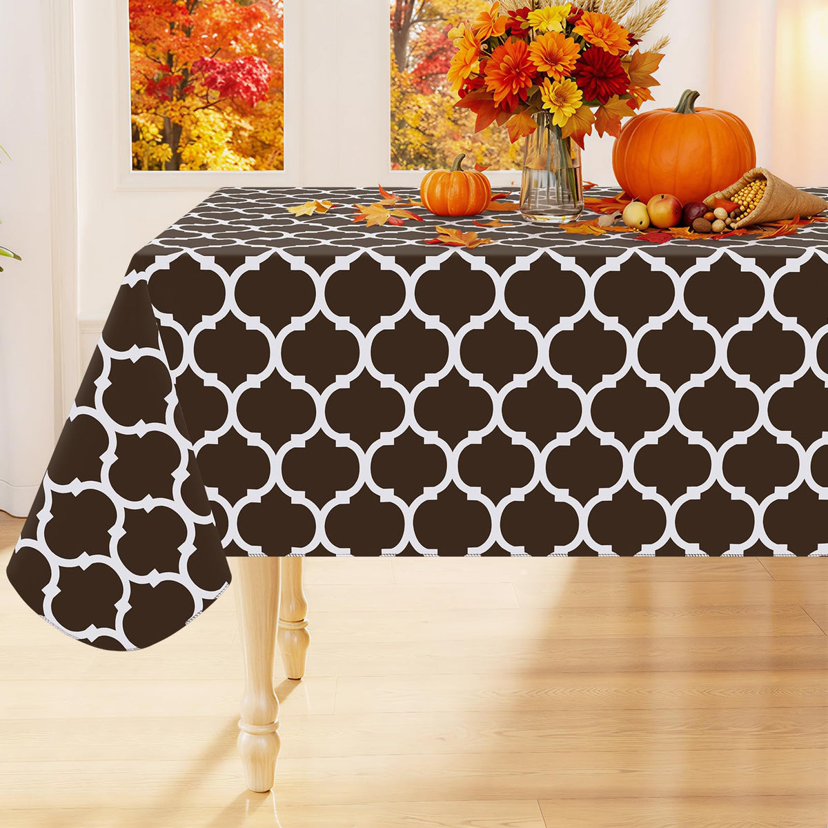 Smiry Rectangle Table Cloth, Flannel Backed Vinyl Tablecloth, 60"x84"