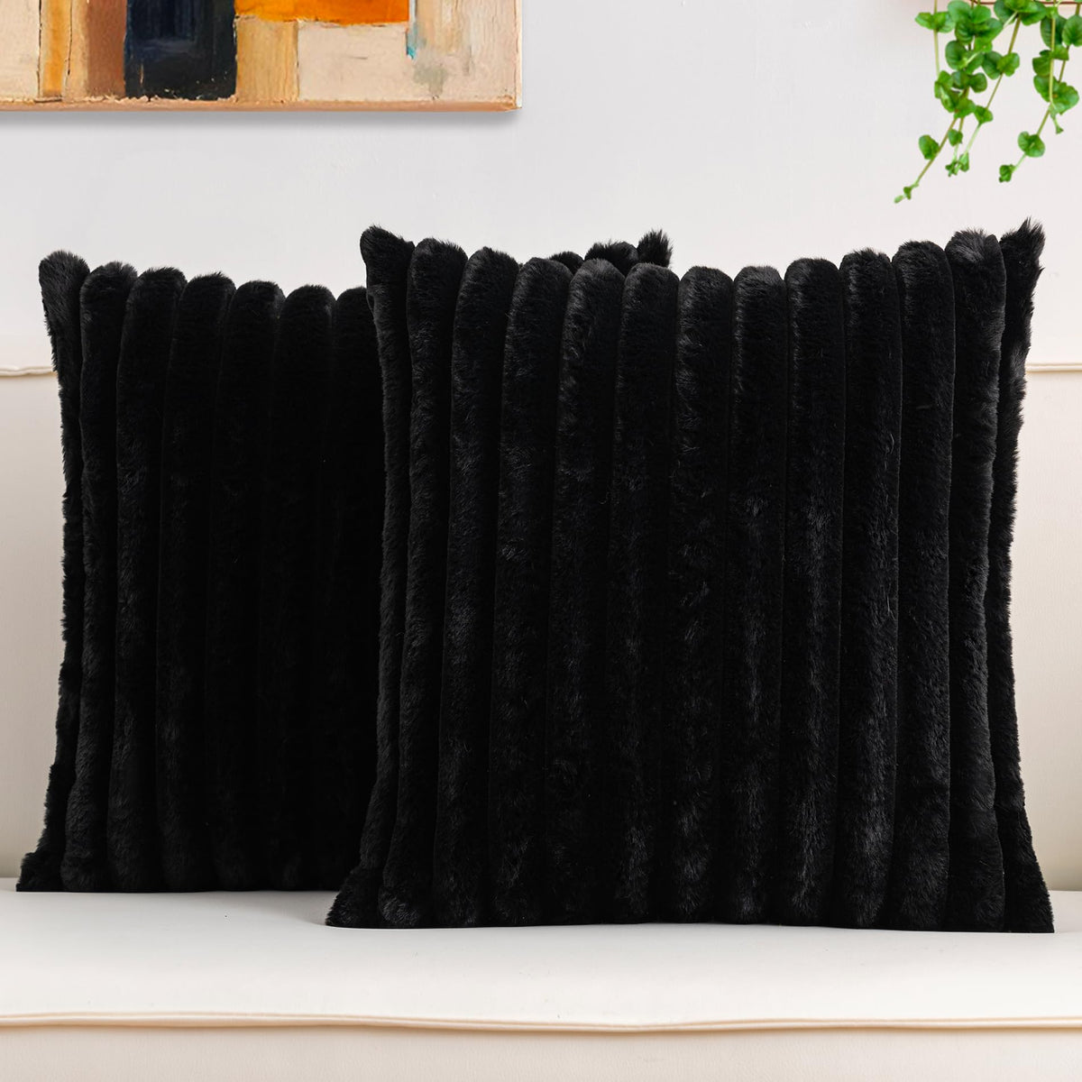 Pack of 2 Faux Fur Christmas Throw Pillow Covers 18x18 Inch, Cream White