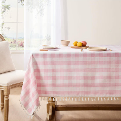 Softalker Gingham Rectangle Tablecloth with Tassel, Sage Green, 55" x 84"