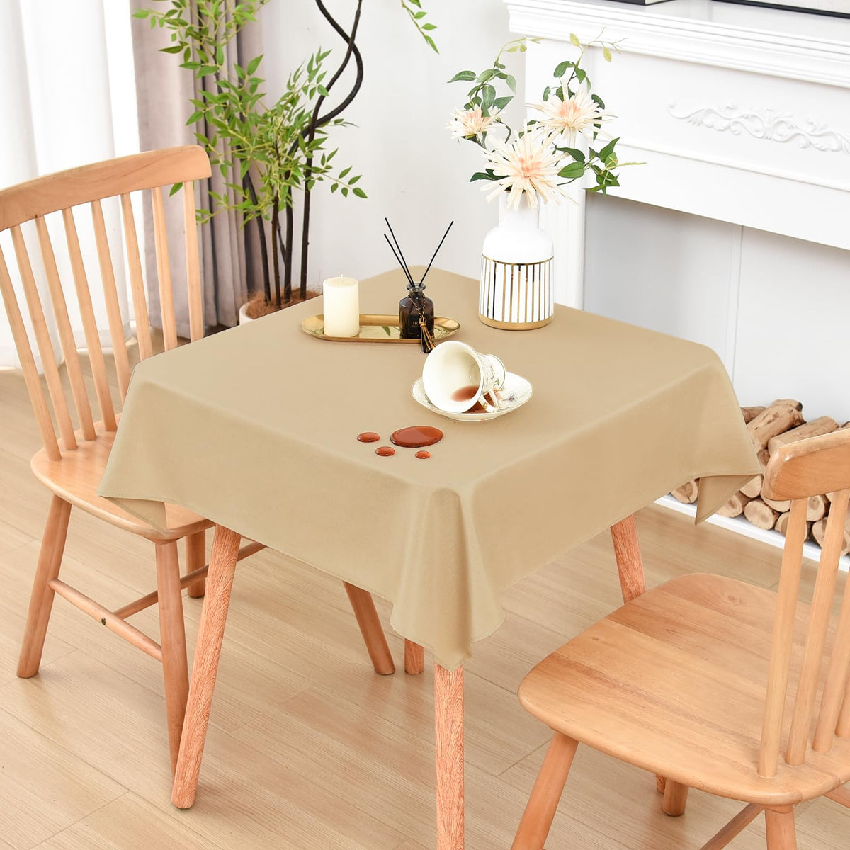 Wolkemer Oval Tablecloth 60 x 102 Inches Faux Linen Water Resistant