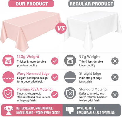 NatNarr 3 Pcs Plastic Light Pink Tablecloths, Scalloped Table Cloths