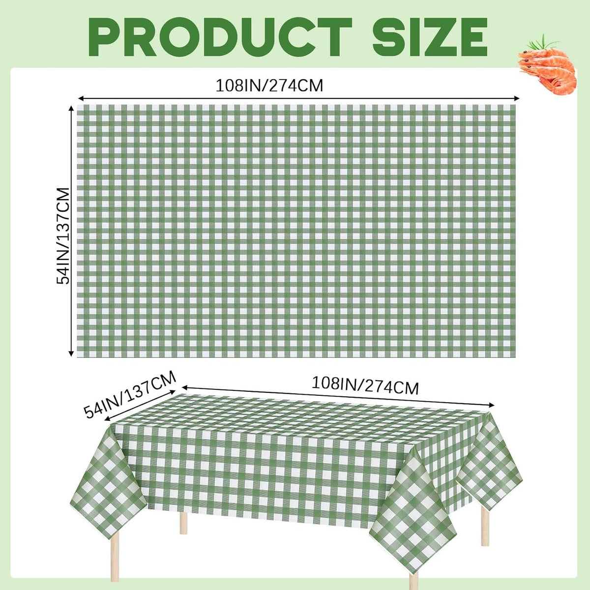 Mindsoft 10 Pack Gingham Party Tablecloth, 54 x 108 Inch Plastic Waterproof Heckered Disposable Plaid Party Tablecover for Picnic Birthday Baby Shower Bridal Wedding (Sage Green Checkered)
