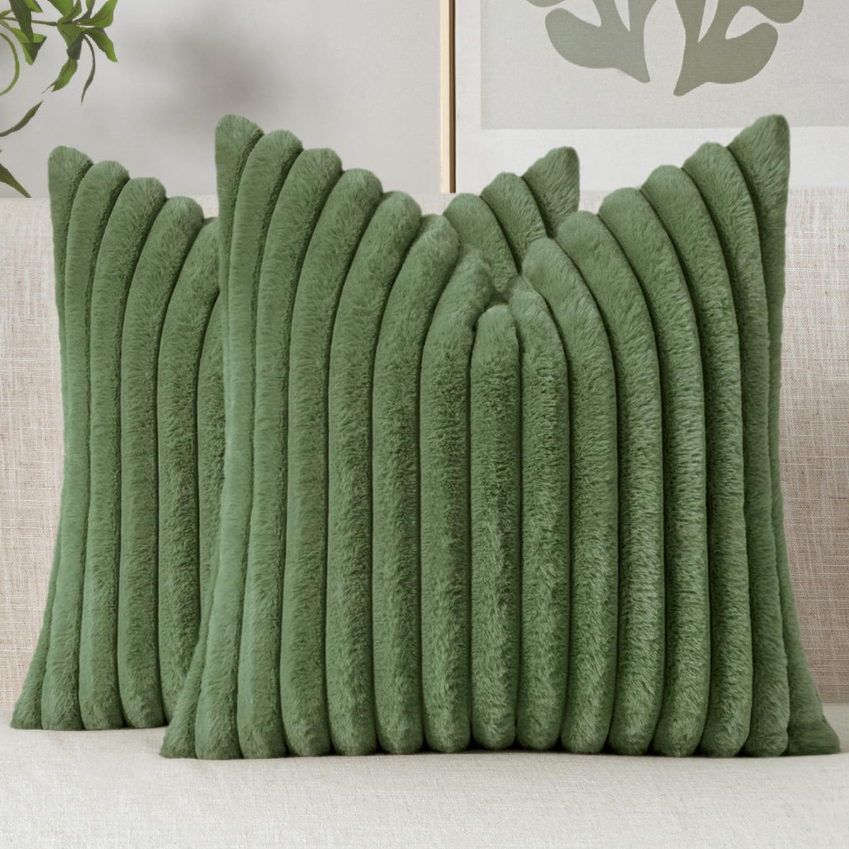 MIULEE Faux Fur Decorative Throw Pillow Covers 18x18 Set of 2 Sage Green