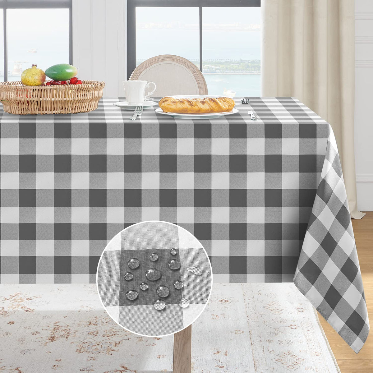 Softalker Gingham Tablecloth Rectangle, Black and White, 60 x 84 Inch
