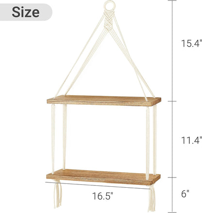 Mkono Macrame Hanging Shelf 2 Tier Boho Wall Room Decor for Teen Girls