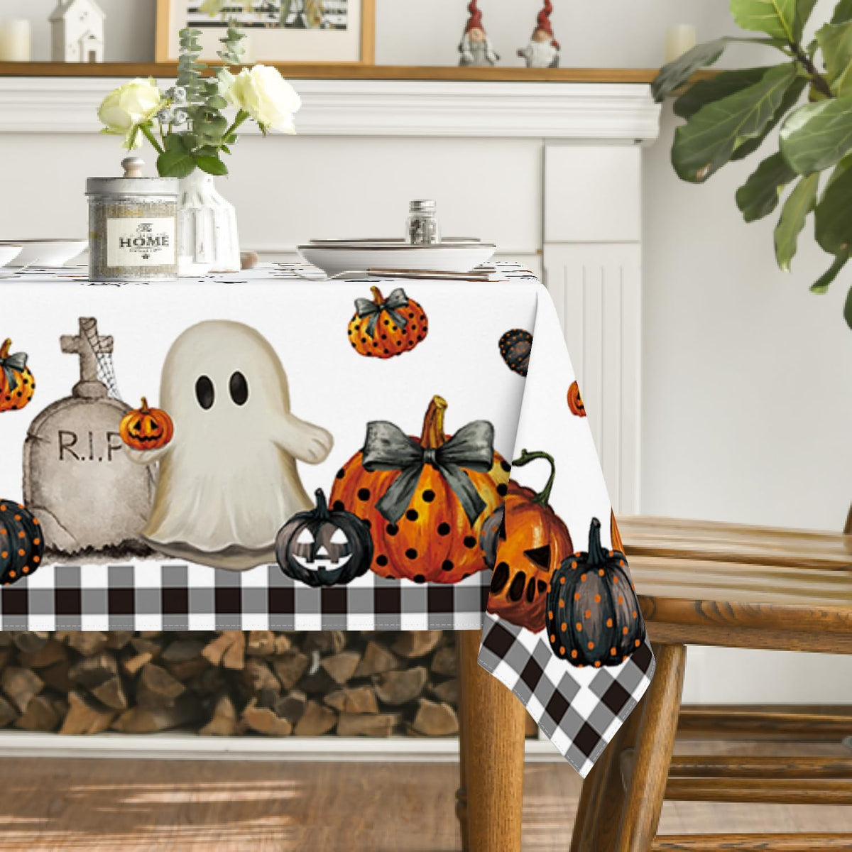 Horaldaily Halloween Tablecloth 60 x 84 Inch Rectangular Ghost Pumpkin