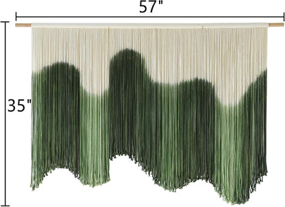 Macrame Wall Hanging Green Hand-Dyed Ombre Fiber Art Geometric 57"W*39"L