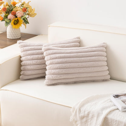 Pack of 2 Faux Fur Christmas Throw Pillow Covers 18x18 Inch, Cream White