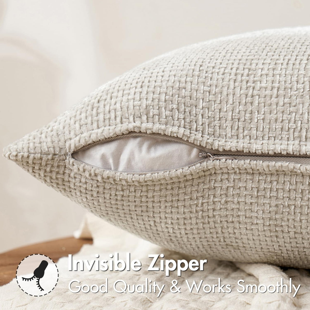 MIULEE Decorative Couch Throw Pillow Covers 18x18 Inch Neutral Beige 2 Pack