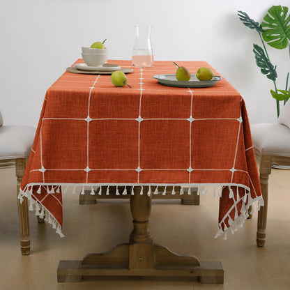 Softalker Fall Linen Rectangle Tablecloth with Tassel, 55 x 70 Inch