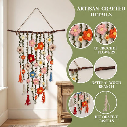 Crochet Flower Wall Hanging Boho Macrame Decor 1 Pc