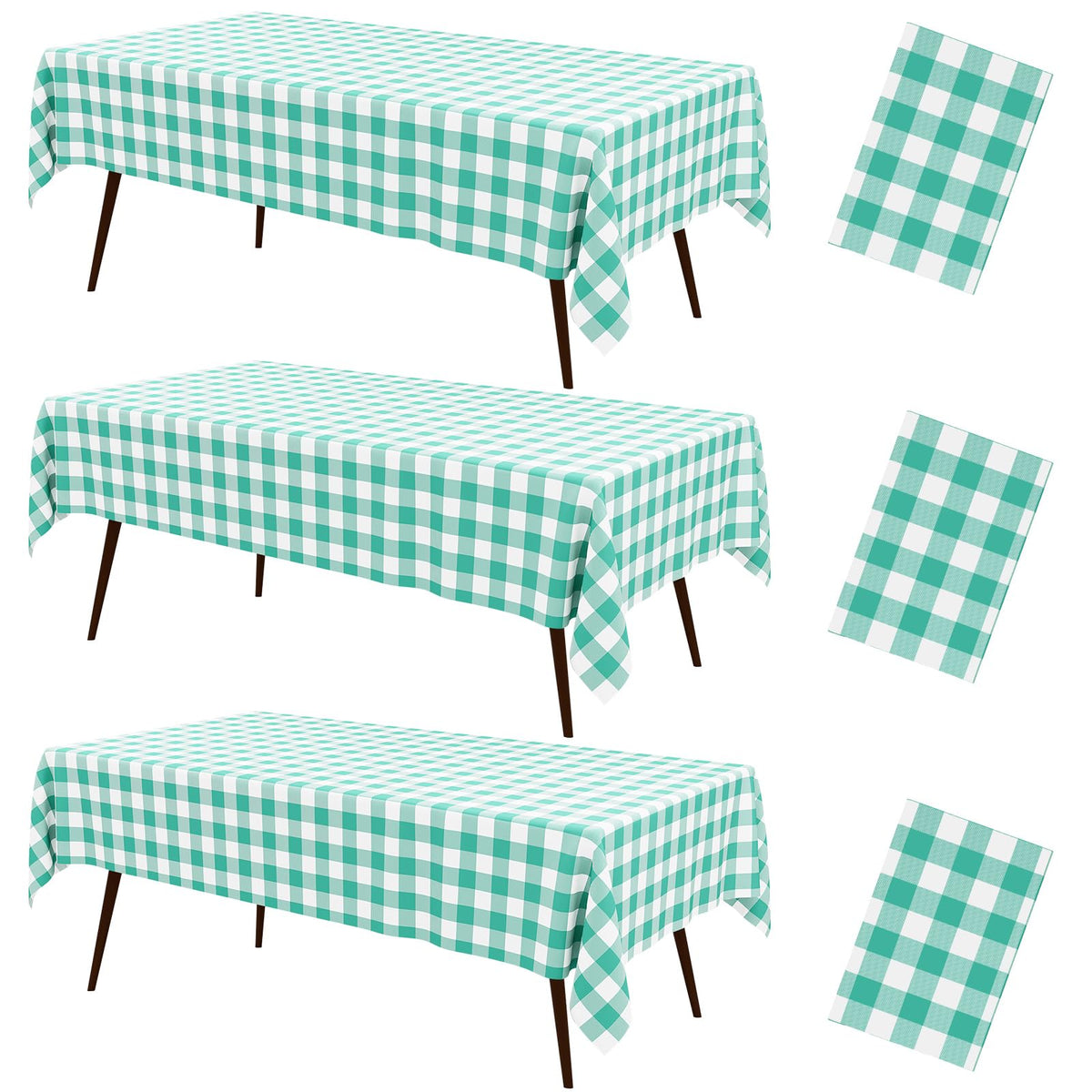 misaya 3 Packs Khaki White Buffalo Gingham Plastic Disposable Table Cloth