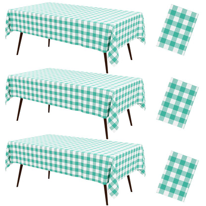 misaya 3 Packs Khaki White Buffalo Gingham Plastic Disposable Table Cloth