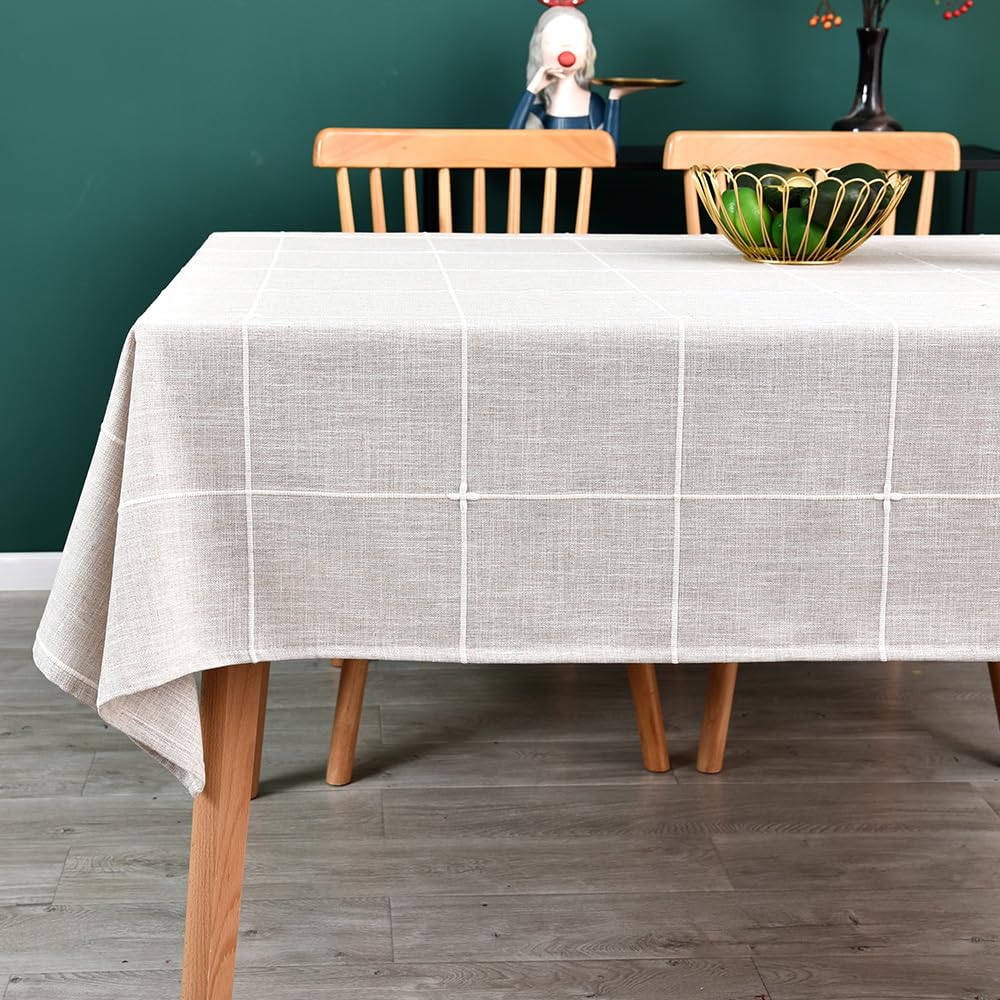 Gingham Tablecloth Rectangle Table Cloth Heavy Duty Cotton Checkered Table Cover for Spring Picnic Kitchen Dining(C-Beige, 52x70 inch)
