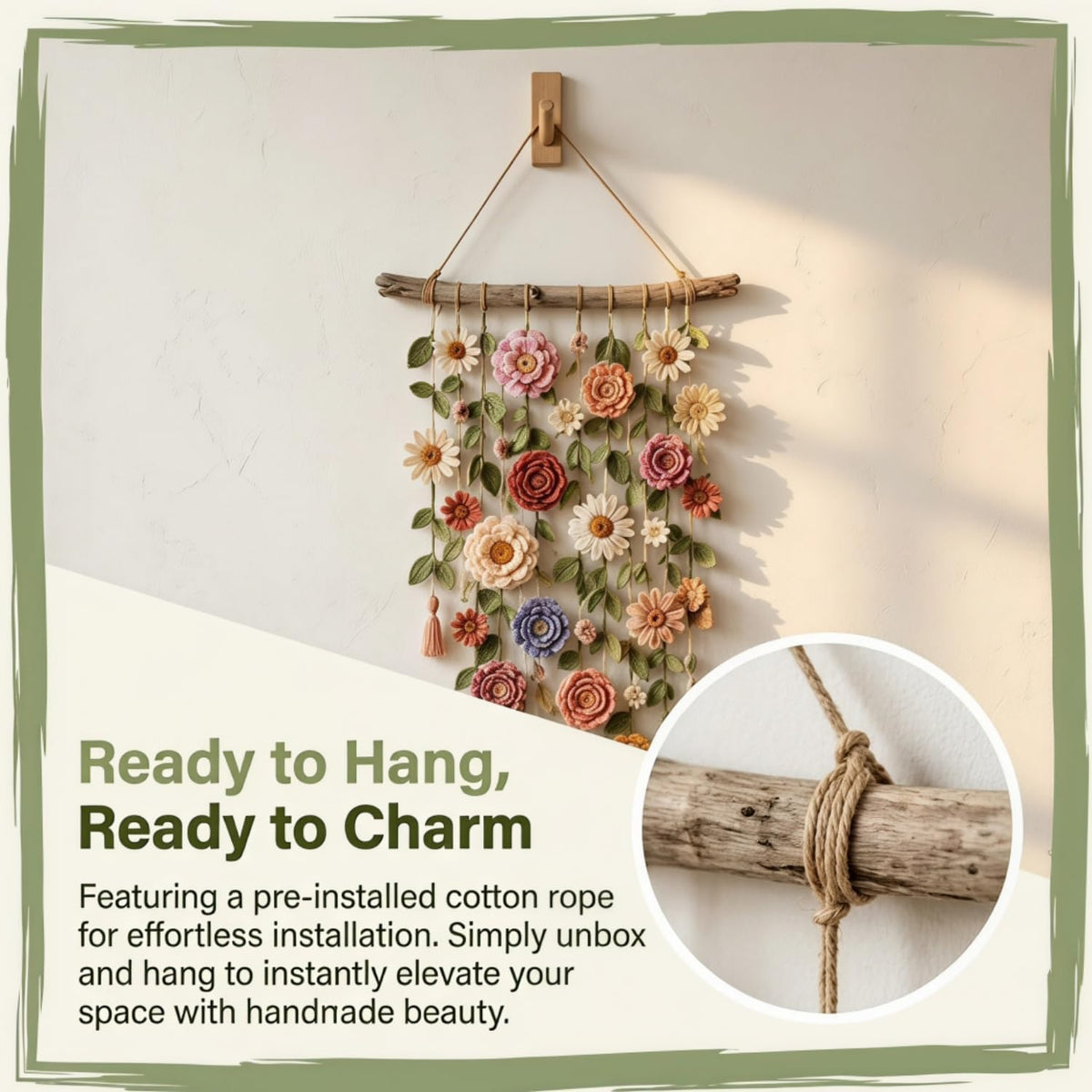 Crochet Flower Wall Hanging Boho Macrame Decor 1 Pc
