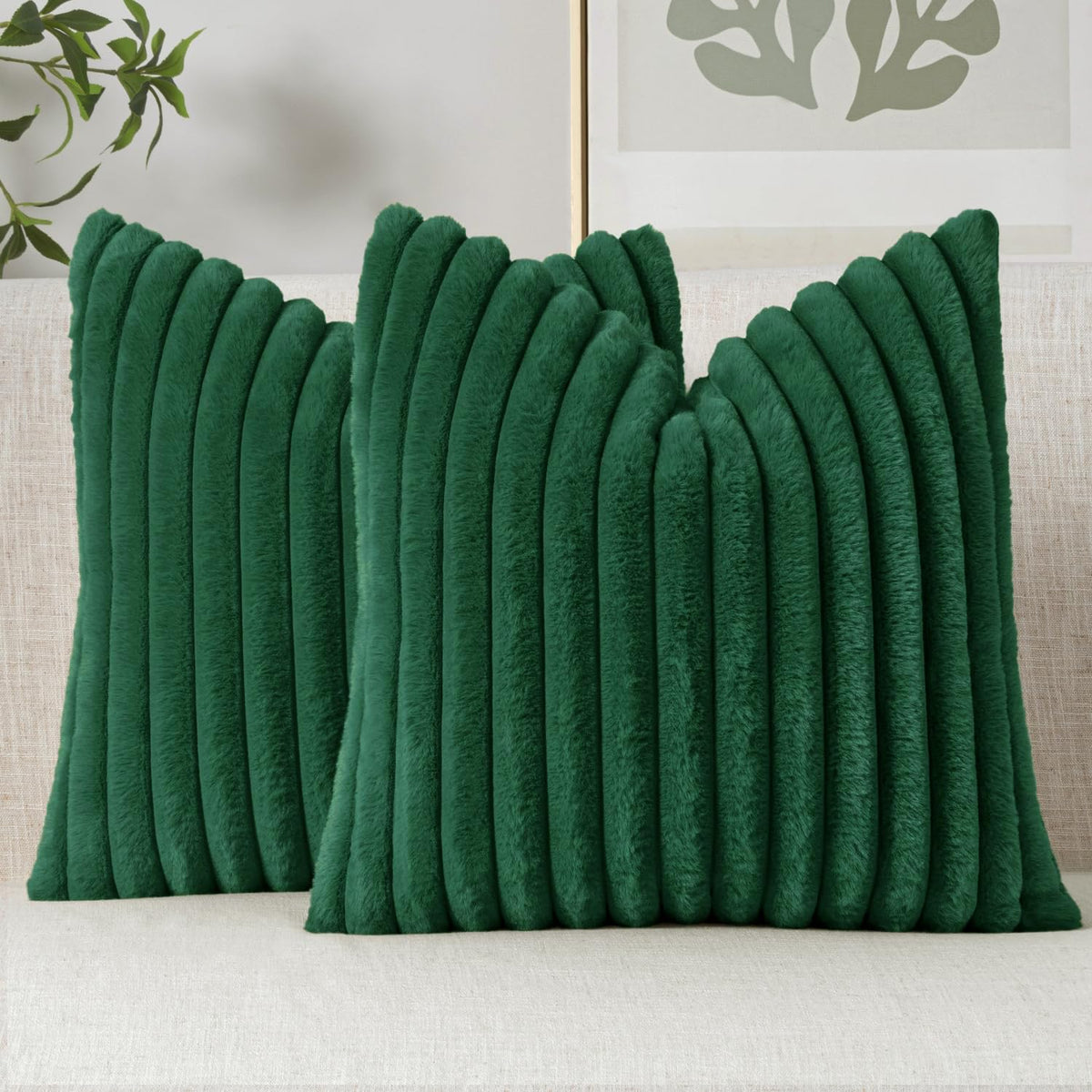 MIULEE Faux Fur Decorative Throw Pillow Covers 18x18 Set of 2 Sage Green