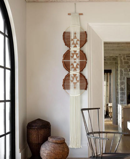 Macrame Wall Hanging Round Brown Handmade Wall Art Boho Decor 11.8"W*65"L