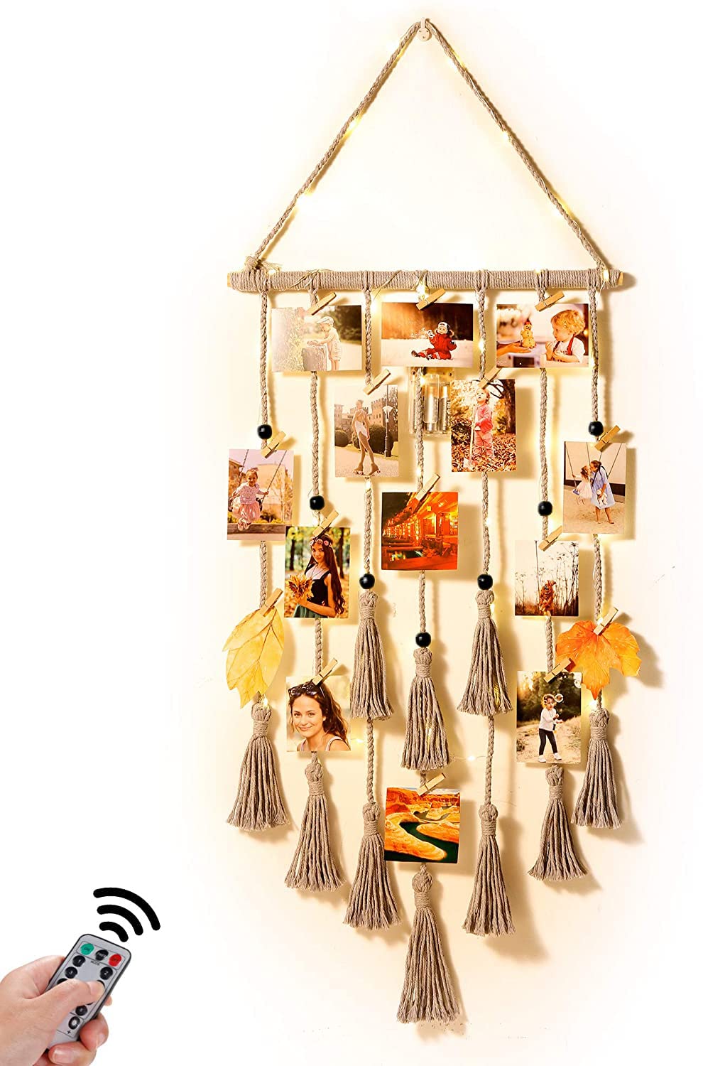 Macrame Wall Hanging Photo Display Boho Room Decor for Teen Girl Gifts