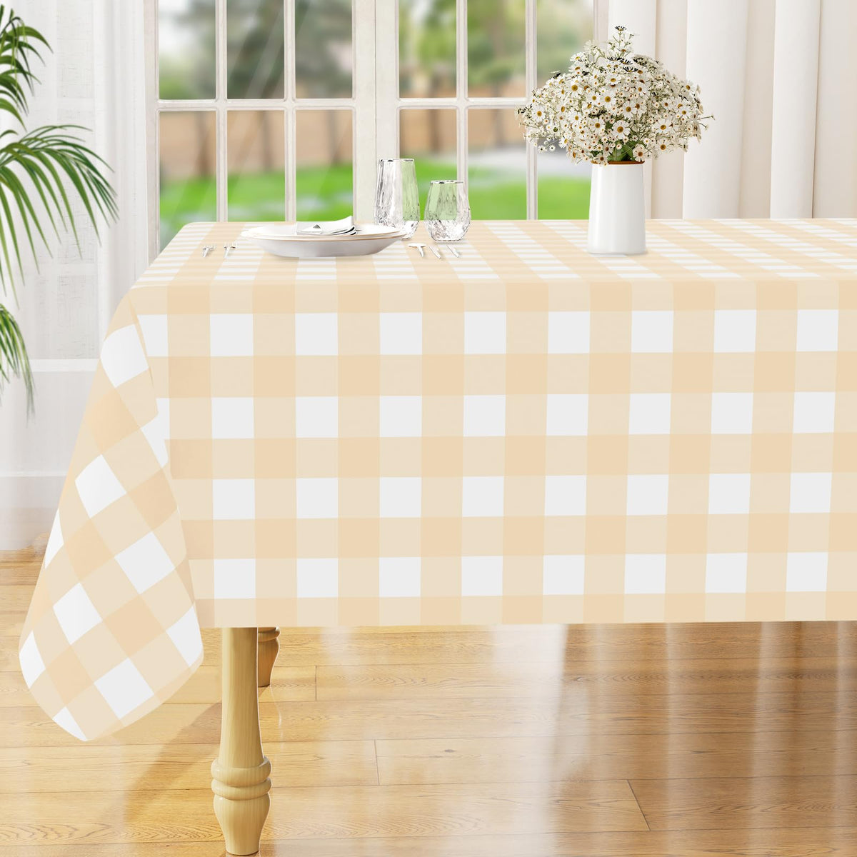 misaya Rectangular Waterproof Vinyl Table Cloth, Flannel Backed Tablecloth