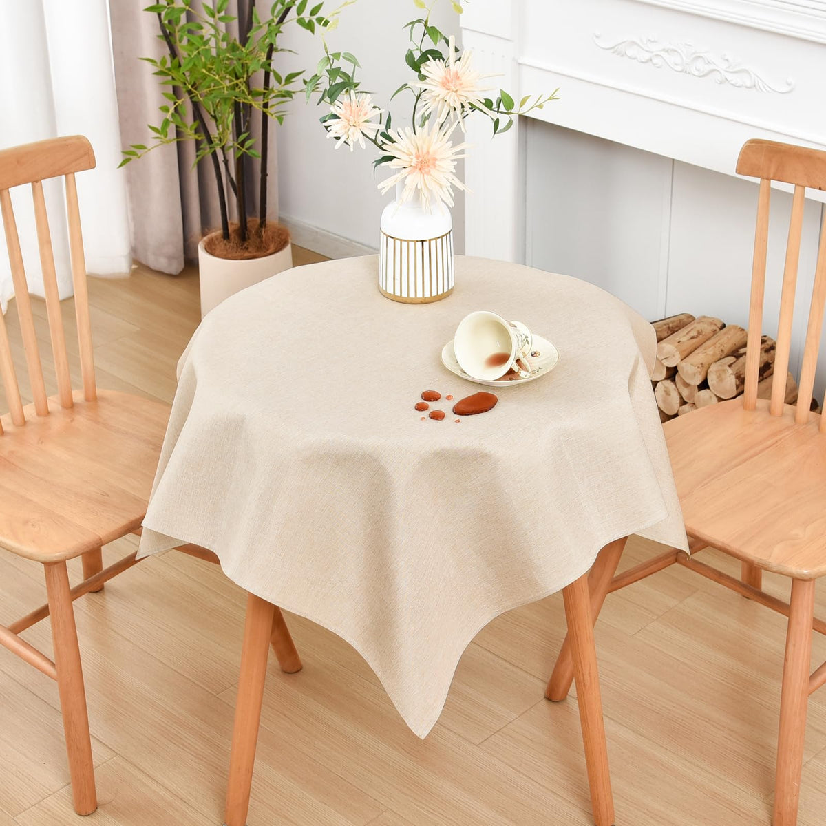 Wolkemer Oval Tablecloth 60 x 102 Inches Faux Linen Water Resistant