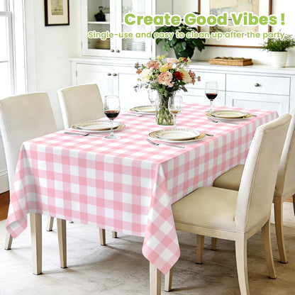 Mulbozy 4 Pcs Pink Gingham Tablecloth 54×108in, Pink Checkered Table Cloth