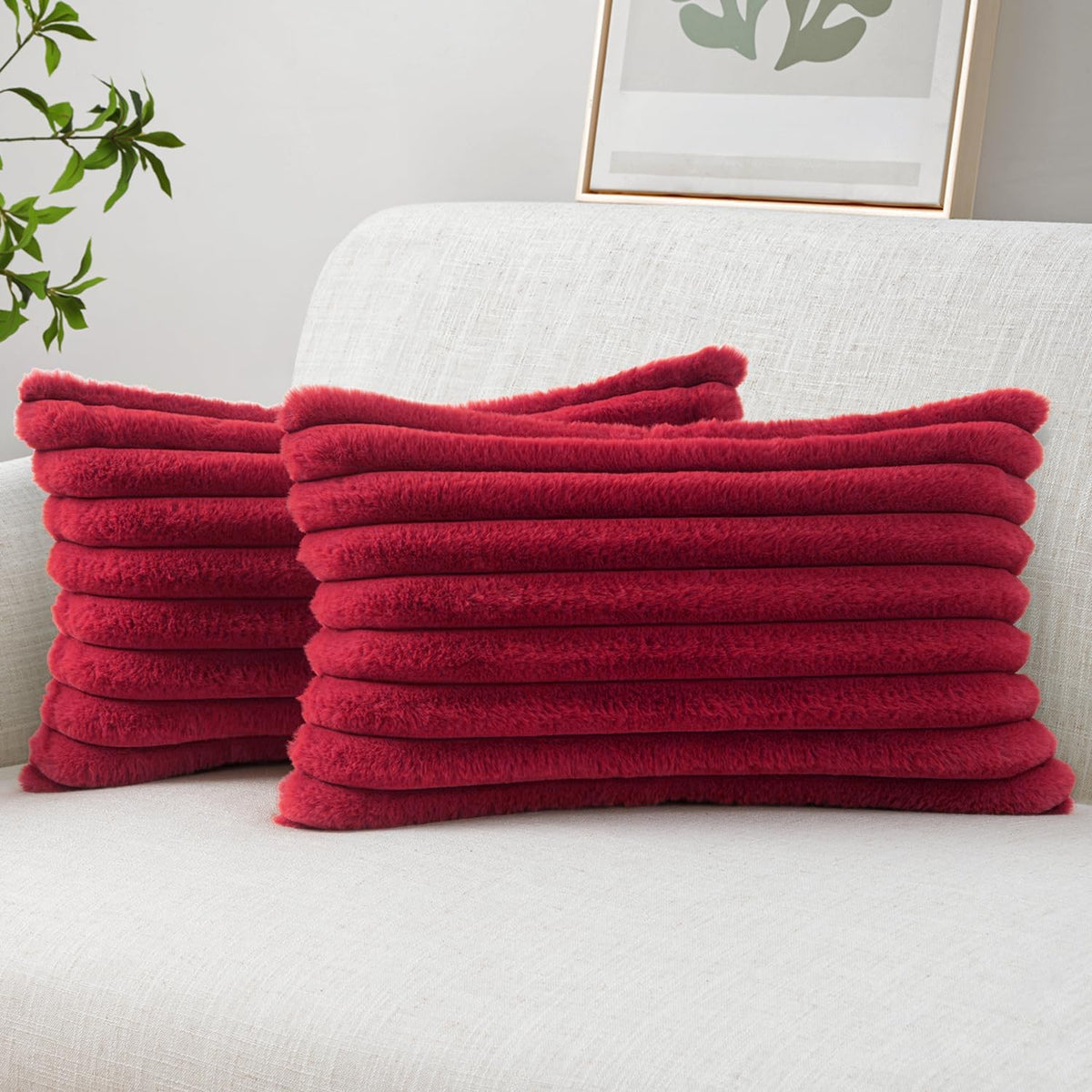 MIULEE Faux Fur Decorative Throw Pillow Covers 18x18 Set of 2 Sage Green