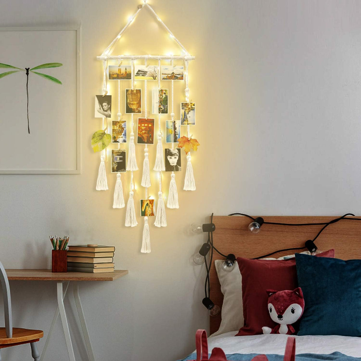 Macrame Wall Hanging Photo Display Boho Room Decor for Teen Girl Gifts