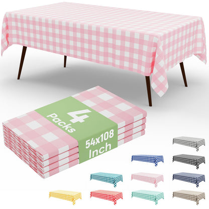 misaya 4 Packs Buffalo Disposable Table Cloth, 54 x 108 Inch Waterproof Plastic Tablecloth, Rectangle Red and White Checkered Table Covers for Picnic, Birthday, Party, Back to School