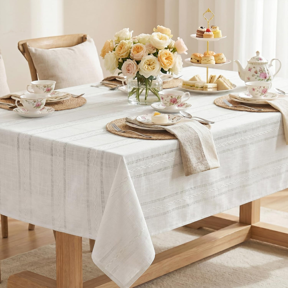 Horaldaily Beige Rectangular Tablecloth, 60×84 Inch, Farmhouse Decor