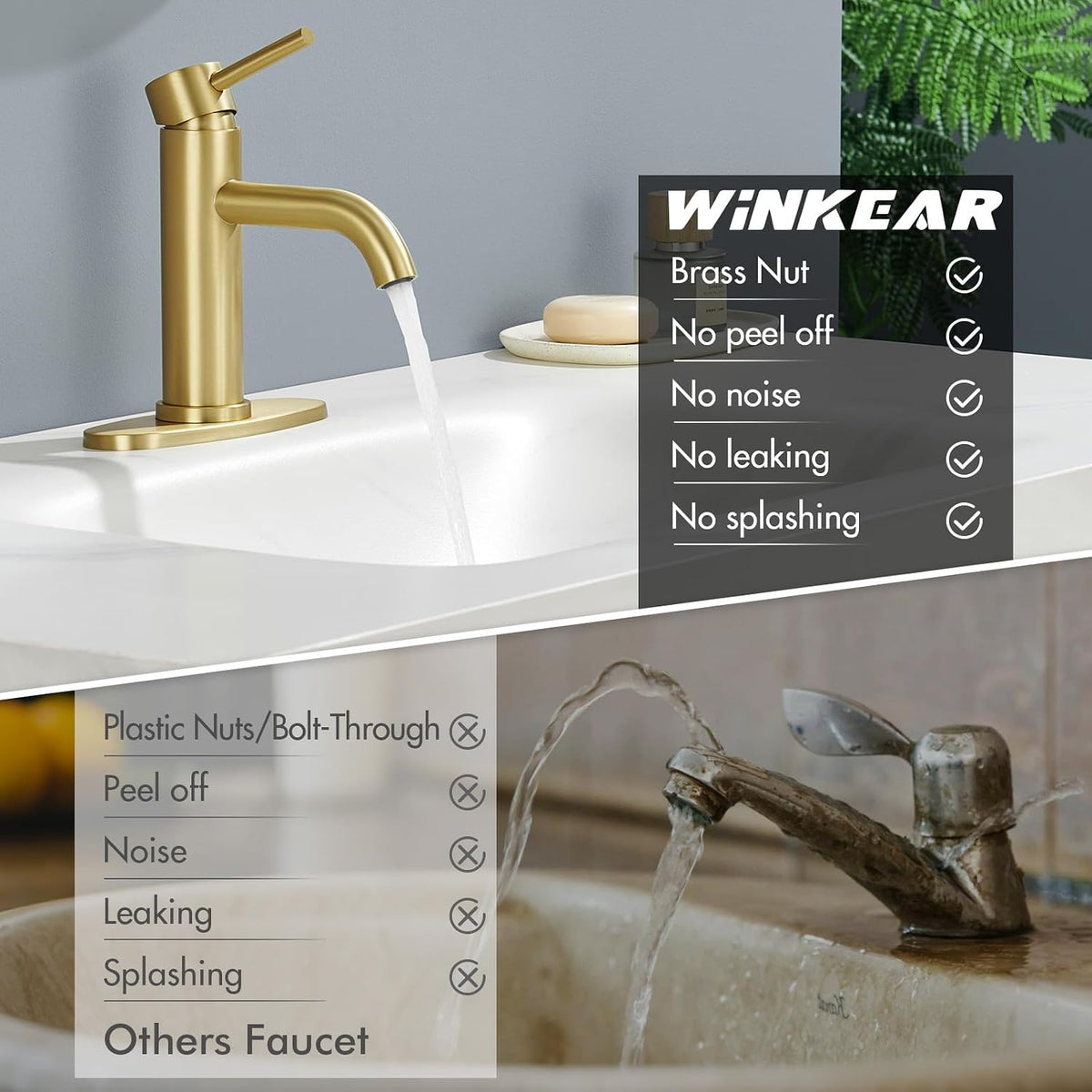 Brushed Gold Bathroom Faucet, Single Hole Bathroom Sink Faucet