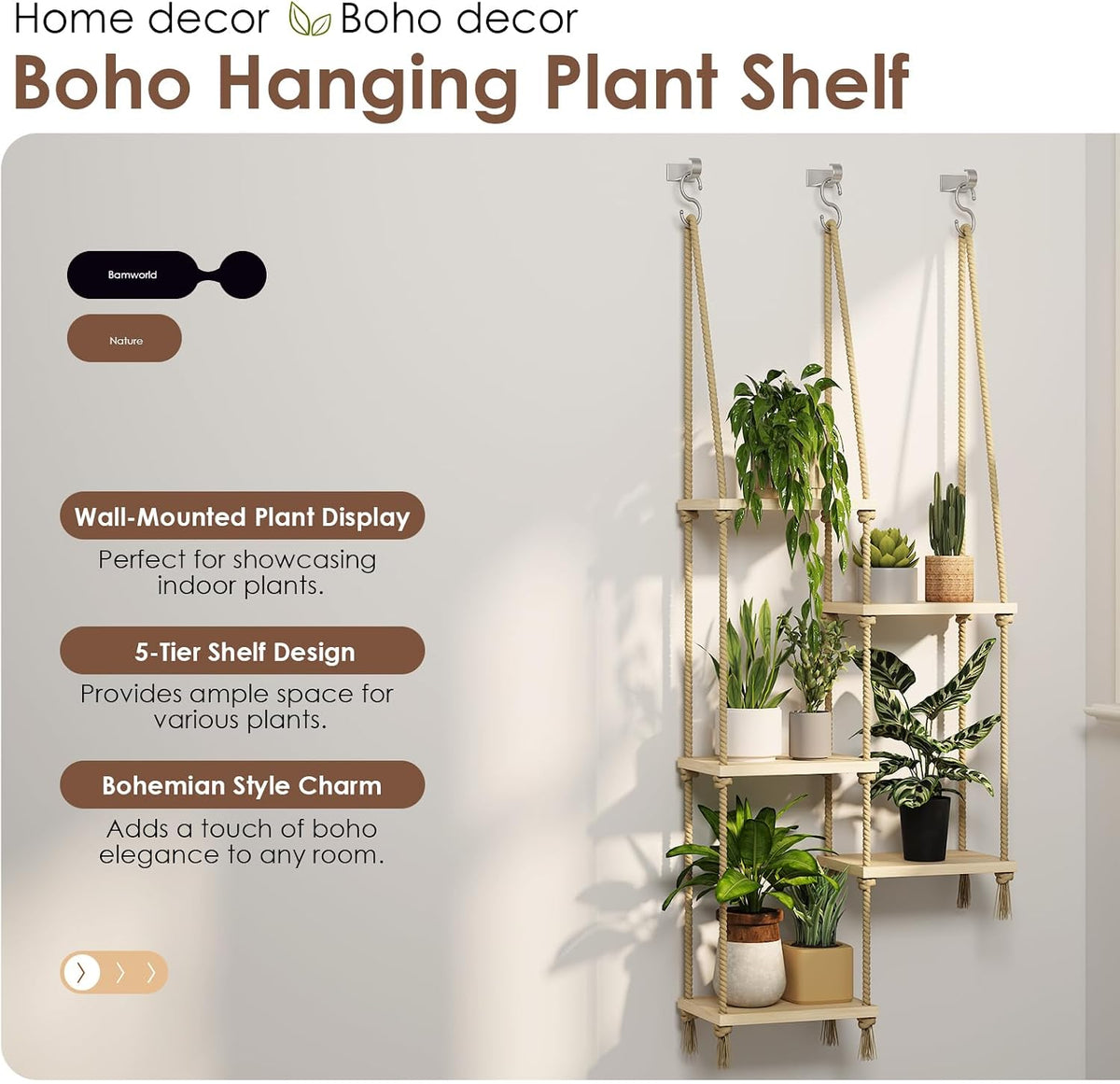 Bamworld Hanging Shelves Plant Hanger Indoor Window Plant Shelves