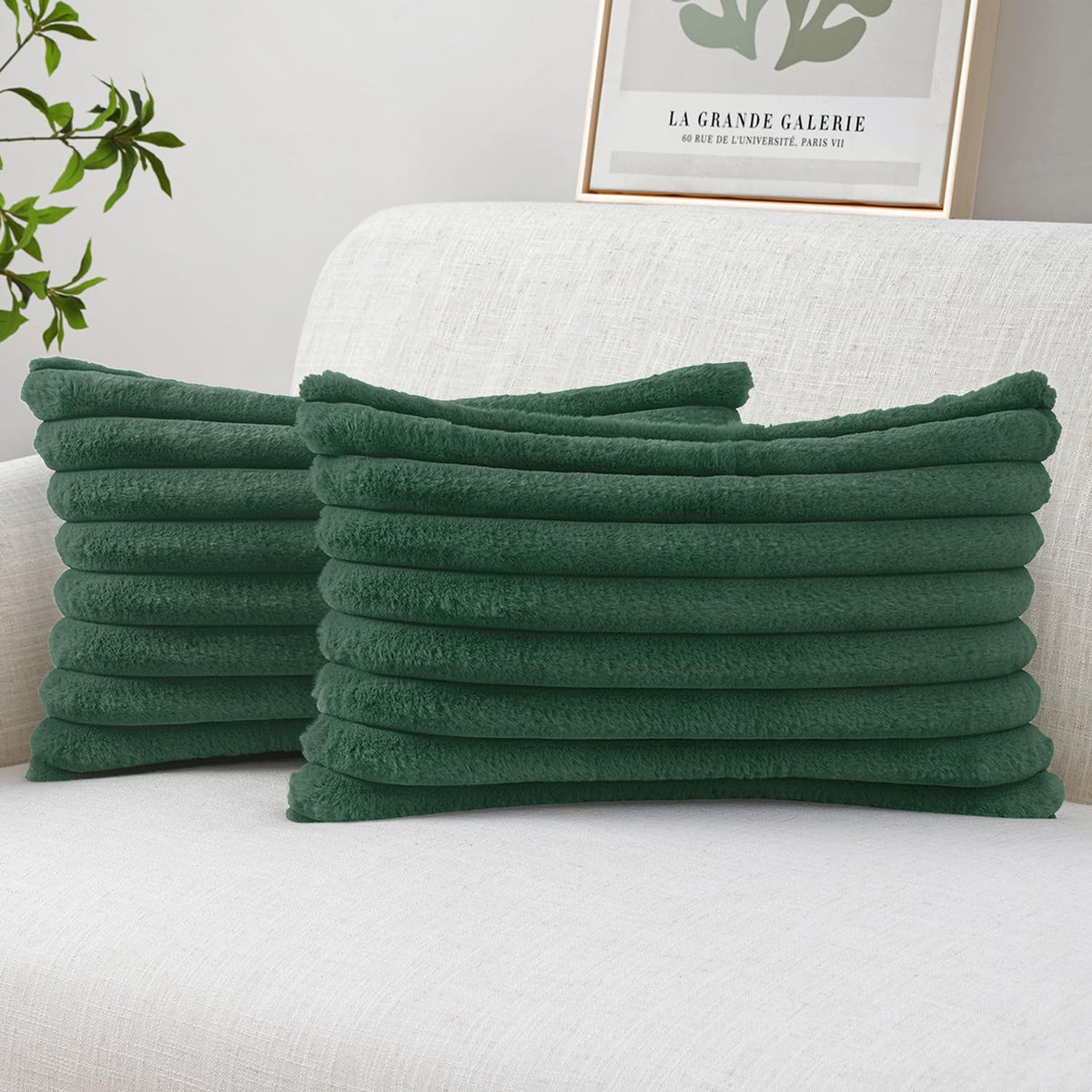 MIULEE Faux Fur Decorative Throw Pillow Covers 18x18 Set of 2 Sage Green