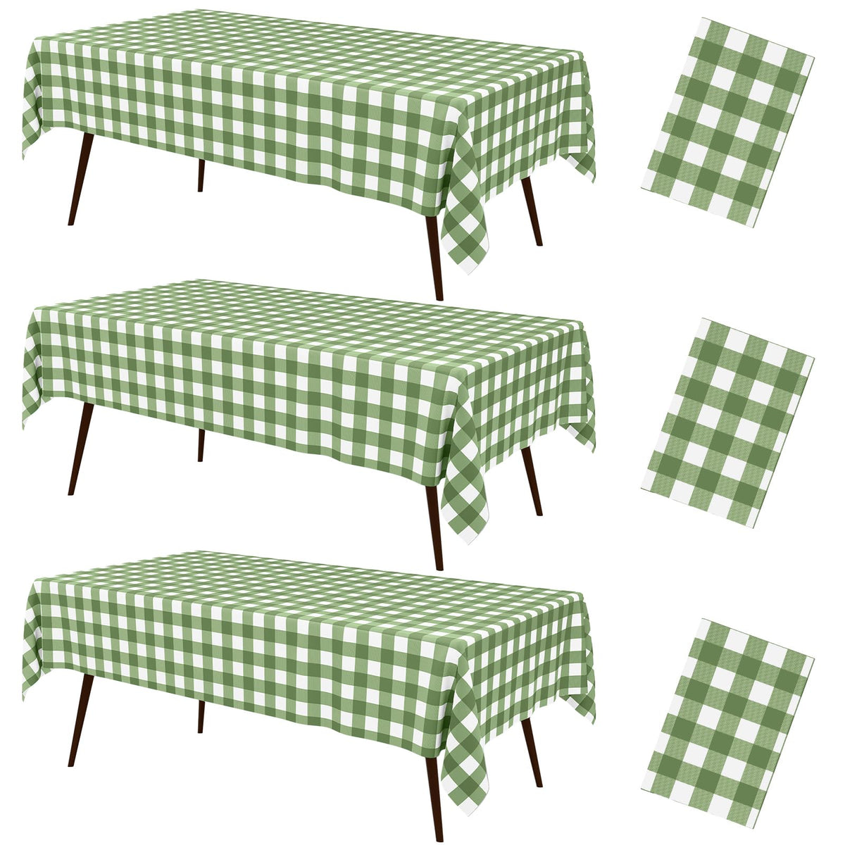 misaya 3 Packs Khaki White Buffalo Gingham Plastic Disposable Table Cloth