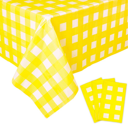 Kesfey 3 Packs Pink Gingham Tablecloth Pink and White Checkered Tablecloths 54 x 108 Inches Disposable Plastic Gingham Tablecovers Waterproof Rectangle Picnic Table Covers for Birthday Party Supplies
