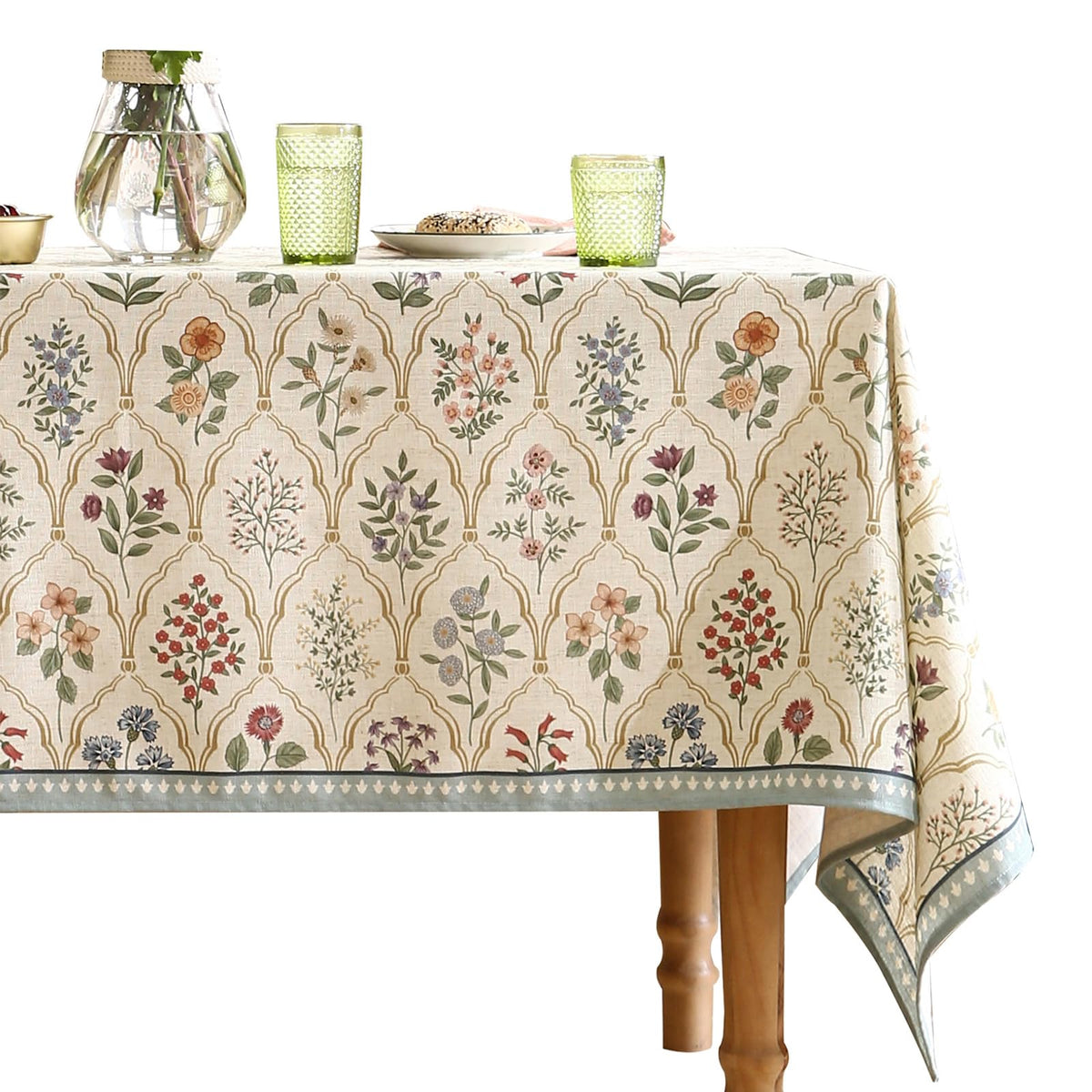 ISAENNE Designer French Linen Rectangular Tablecloth,118"x67"-Cornucopia