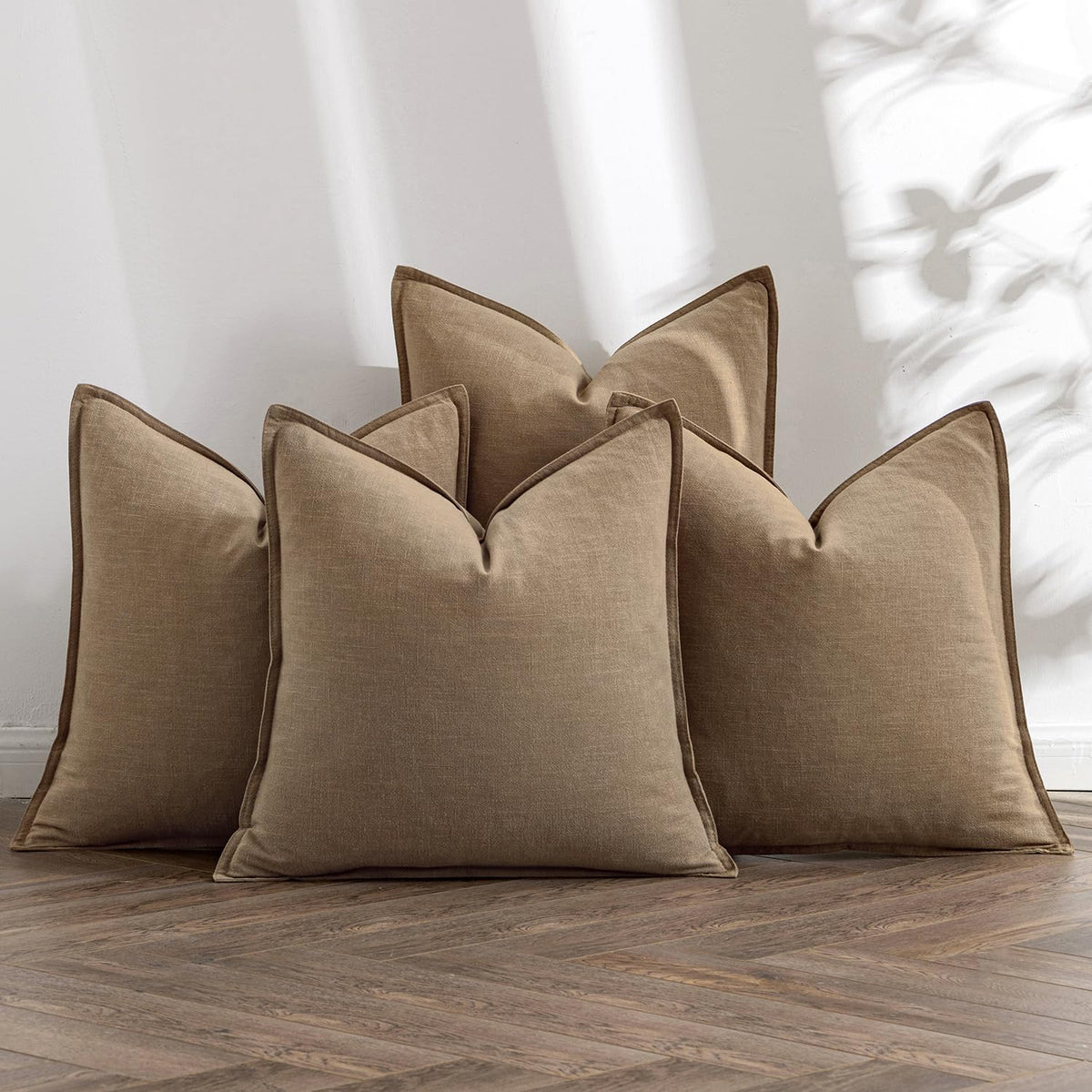 MIULEE Neutral Brown Boho Linen Pillow Covers 18x18 Inch Pack of 4