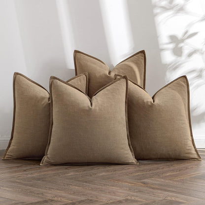 MIULEE Neutral Brown Boho Linen Pillow Covers 18x18 Inch Pack of 4