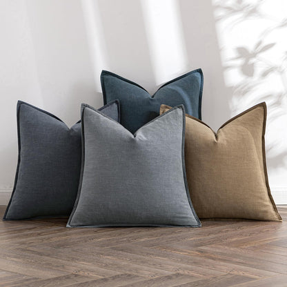 MIULEE Neutral Brown Boho Linen Pillow Covers 18x18 Inch Pack of 4