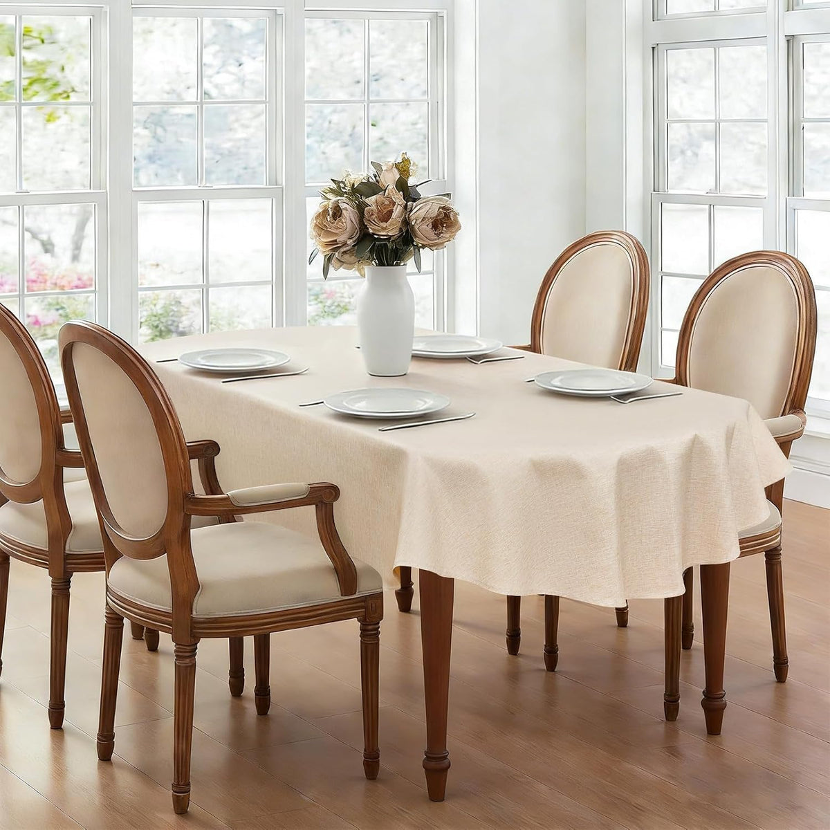 Wolkemer Oval Tablecloth 60 x 102 Inches Faux Linen Water Resistant