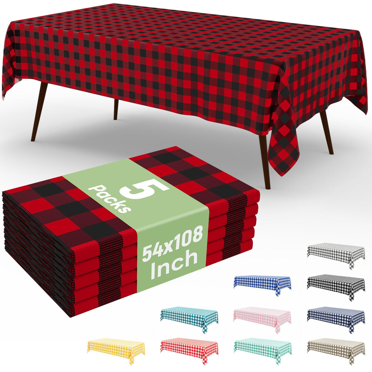 misaya 3 Packs Khaki White Buffalo Gingham Plastic Disposable Table Cloth