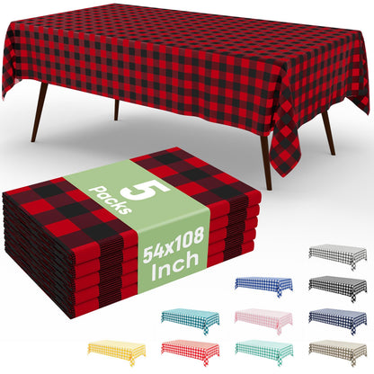 misaya 3 Packs Khaki White Buffalo Gingham Plastic Disposable Table Cloth