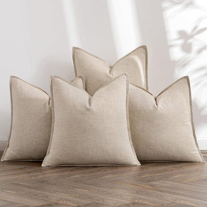 MIULEE Neutral Brown Boho Linen Pillow Covers 18x18 Inch Pack of 4